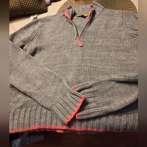 Prince & Fox Gray Half-Zip Sweater with Pink Trim XL Excellent